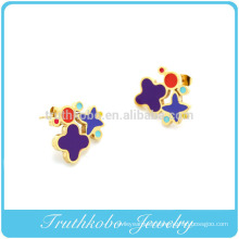 TKB-E0010 Red and White flower Earrings in 10K Gold and Enamel